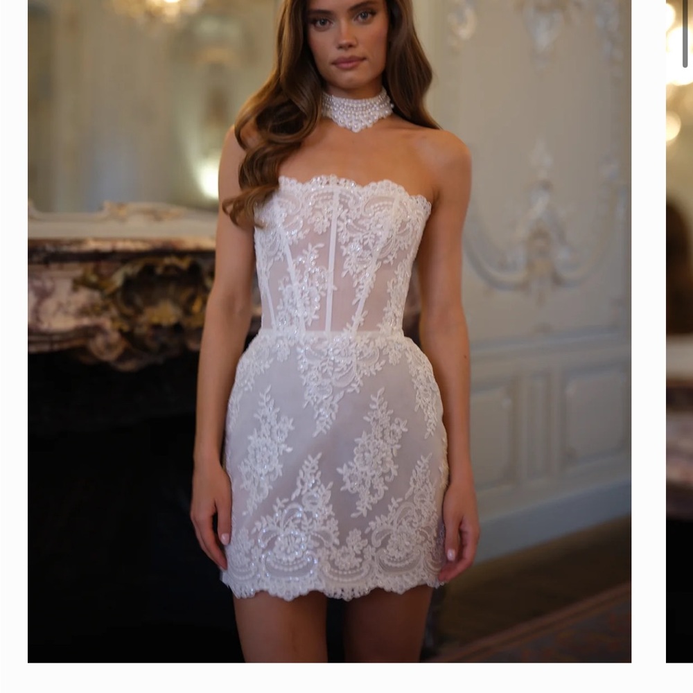 Strapless White Lace Mini Dress with Corset Bodice